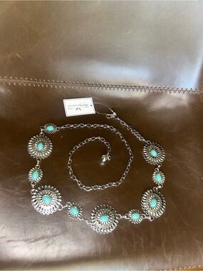 Modern Heritage Western Adjustable Turquoise Concho Belt | Silver | NWT